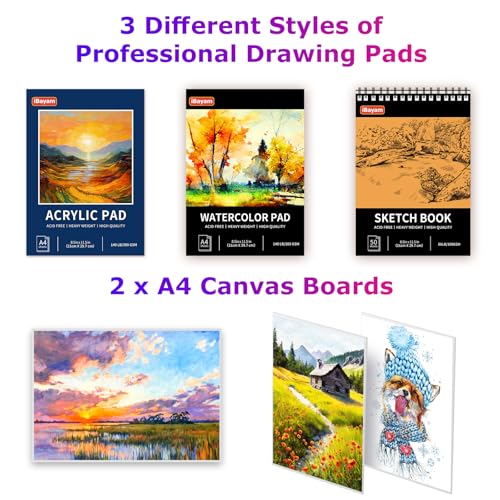 iBayam Art Set,195-Pack Arts and Crafts for Kids Ages 8-12, Deluxe Gift Box | Painting Kit Art Supplies for Adults Teens Kids, Art Kits with 24 Acrylic Paint, Sketchbook, Canvases, Crayons, Pencils - color: Black