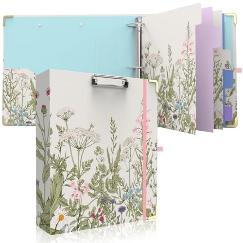 3 Ring Binder 2 Inch, Cute Round Ring Binders with 6 Tab Dividers & Label Stickers, Low Profile Clipboard with Storage, Fashion Aesthetic Binder School Office Supplies (Garden Flowers) - color: Garden Flowers, size: 2" Binder with Dividers