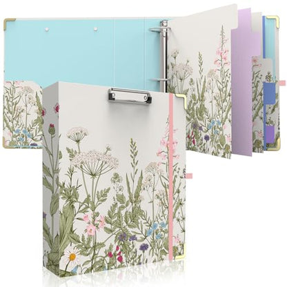 3 Ring Binder 2 Inch, Cute Round Ring Binders with 6 Tab Dividers & Label Stickers, Low Profile Clipboard with Storage, Fashion Aesthetic Binder School Office Supplies (Garden Flowers) - color: Garden Flowers, size: 2" Binder with Dividers