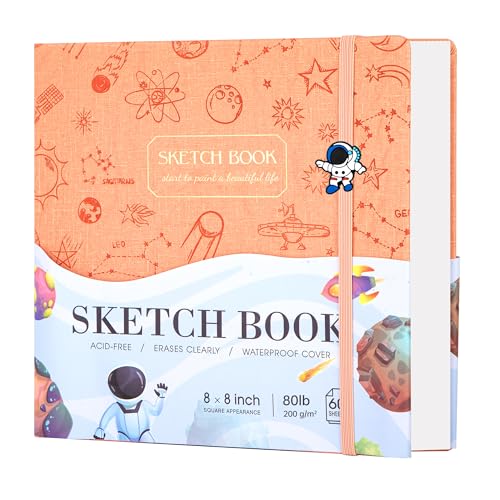 FLYING EAGLE Sketch Book, Square Hardcover Sketchbook for Kids,8 x8,Orange | 120 Pages 120GSM Thick Drawing Pad,Bleed-Resistant Sketch Pad Gift for Boys Girls Teens Art Drawing Journal - color: 3.orange, size: 8"x 8"
