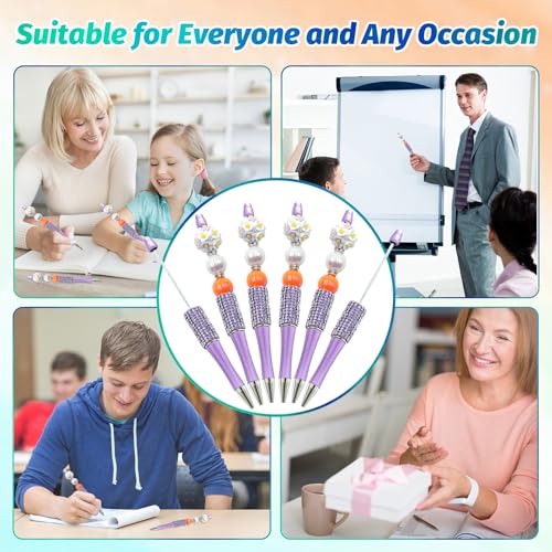 75 Pcs DIY Diamond Beadable Pen Kit - 25 Plastic Rhinestone Beaded Pens Bulk with Refills & Bags - Fancy Cute Glitter Pens for Crafting, Students & Teachers – School Supplies (Purple) - color: Purple, size: 25