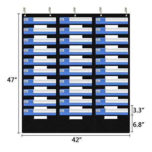 Eamay Hanging File Folder Organizer - 30 Pockets, 5 Over The Door Hanger - Office Document Letter Organizer - color: Black 30 Pockets