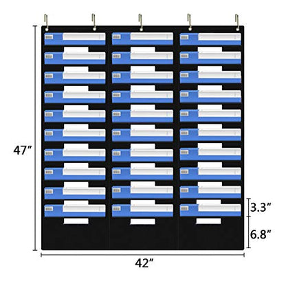 Eamay Hanging File Folder Organizer - 30 Pockets, 5 Over The Door Hanger - Office Document Letter Organizer - color: Black 30 Pockets