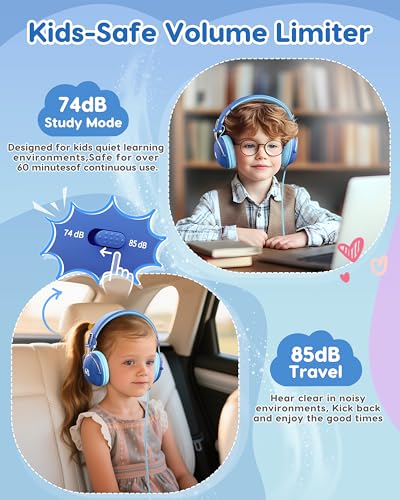 awatrue Kids Headphones, 74/85dB Safe Volume Limit, Stereo Sound, Wired On-Ear Headphones for Kids Boys Girls, 3.5mm Jack for Tablet, iPad, Kindle, YOTO Player, Airplane Travel, Blue - color: Blue
