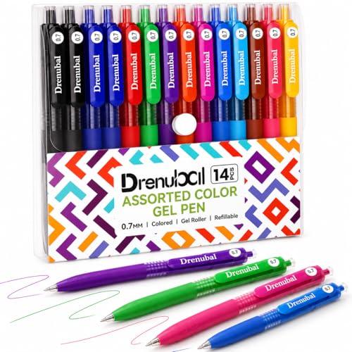 14 Pack Colored Gel Pens, 0.7mm Medium Point Retractable Rollerball Pens, Smooth Writing Color Gel Pens Set, Quick Dry Colorful Pens for Note Taking, Journaling, School, Office, Art Supplies - color: Multicolor