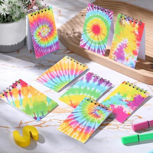 8 Pcs Mini Tie Dye Spiral Notebooks 3.9 x 2.4 Inch, Blank Mini Pocket Journal Notebook for Kids Back to School, Journal Mini Memo Pads for Tie Dye Birthday Pastel Art Party Favors Gift Supplies - color: Tie Dye