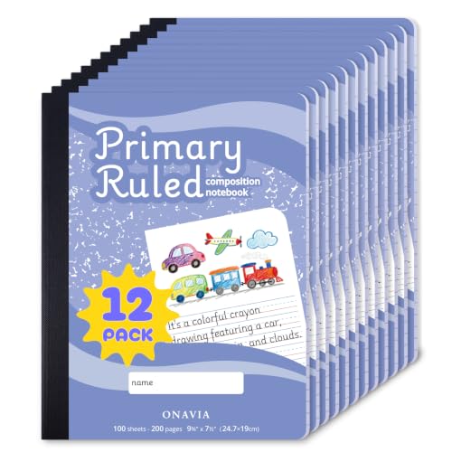 ONAVIA Primary Composition Notebook K-2, Primary Ruled Journal with Picture Space, 9-3/4 x 7-1/2, Bulk Marble Notebooks for School, Kids, Kindergarten Draw and White Story Journals,12 Pack | 100 Sheets, 9.75 x 7.5 in, 12 Pack, Draw and Write Primary Compo