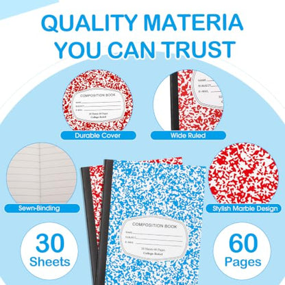 Fainne 100 Pack College Ruled Composition Notebooks A5,Colorful | 30 Sheets/60 Pages Marble Cover Composition Journals Bulk for Back to School Classroom High College School Supplies - color: Colorful