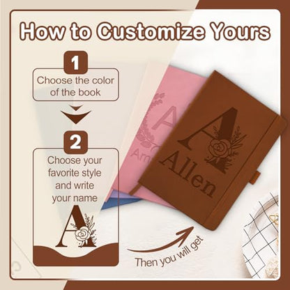 STREADVE Personalized Journal Notebook with Initials Name Custom Journaling Notebook for Men Women Customized College Ruled Notebooks Lined Journals Gift for Work School Business Church Graduation - color: Initials-Engraved
