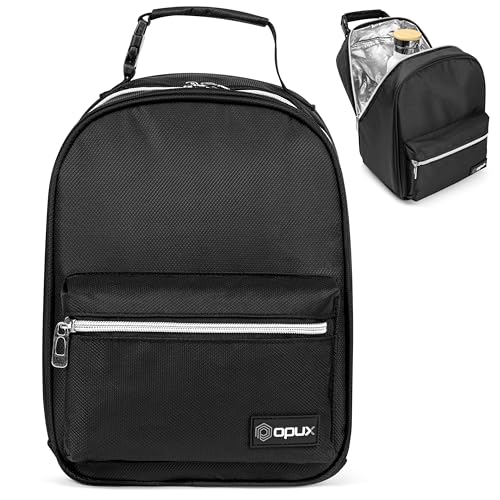 opux Insulated Lunch Box for Kids & Adults, Leakproof Reusable Lunch Bag for Work School Office, Soft Cooler Lunchbox for Girls Boys Women Men with Clip-On Buckle & Front Pocket, Black - color: Black