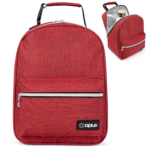 opux Insulated Lunch Box for Kids & Adults, Leakproof Reusable Lunch Bag for Work School Office, Soft Cooler Lunchbox for Girls Boys Women Men with Clip-On Buckle & Front Pocket, Red - color: Red