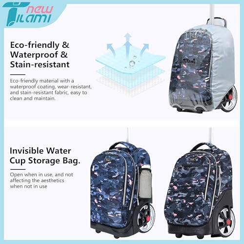 NEW TILAMI 19 inch Rolling Backpack Teens Rolling Backpack Cute Wheeled Laptop Backpack Bookbag Roller Travel Bag College, Doodle Grey - color: Grey Doodle