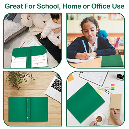 ViVin Sturdy 12-Pack Plastic Folders, Folder with Pockets and Prongs, 2 Pocket Poly File, Plastic Folders with 3-Prong Fasteners, fits 8.5 * 11 Letter Size Paper, for School/Home/Office Use (Green) - color: Green, size: 12 PACK