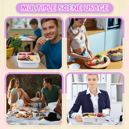 Honeydak 5 Pack Snack Containers 3 Compartment Bento Snack Boxes Divided Meal Prep Containers with Lids Reusable Adults Lunch Food Storage Box for School Work Travel(Creamy Pink Gray) - color: Creamy Pink Gray