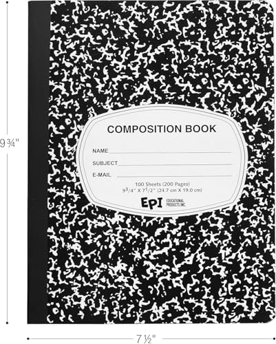 2016 Pack (Pallet) EPI Wide Ruled Composition Notebook Bulk, 200 pages (100 Sheets), 9-3/4 x 7-1/2, Black Marble, Bulk School Supplies, Heavy Duty, Durable Office Notebooks, Sturdy Sewn Binding - size: Pack of 2016, style: Wide Ruled