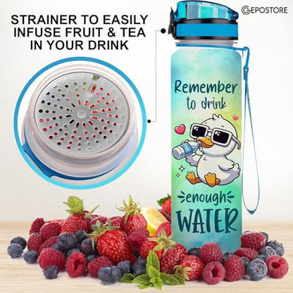 32 Oz Water Track Bottle, Remember To Drink Water, Water Bottle With Time Marker, Duck Motivational Insulated Water Bottle, Gifts For Family Friend, Birthday Gifts - color: Cute Duck