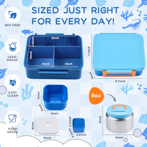 Bento Lunch Box for Kids with 8oz Soup Thermo Leak-Proof Lunch Food Containers with Snack Sauce Container for Kid Girls Boys to School,Blue Bag - color: Blue Bag