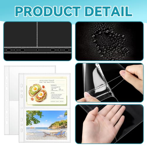 VOKOY 200 Pack Mini Sheet Protectors fit 4"x6"' Cards for 3 or 6 Ring Binder, 7 Holes 2 Pocket Heavy-Duty Recipe Card Sleeves Refill Pages Crystal Clear Index Card Protectors for 8.5x9.5 Inch Binder - size: 6.9x8.5 Inch-2 Pocket, style: 200 Pack