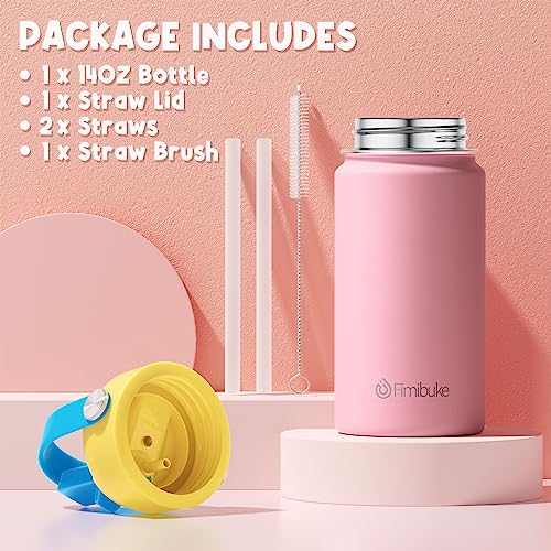 Fimibuke Kids Insulated Water Bottle, 14oz BPA FREE 18/8 Stainless Steel Travel Tumbler Double Wall Vacuum Leak Proof Kids Cup with Straw Metal Water Bottle for School Boys Girls(1 Pack, Blush) - color: B12. Blush