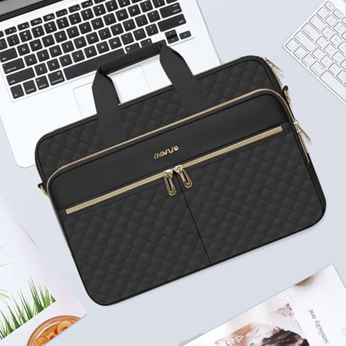 MOSISO 17-17.3 inch Laptop Bag, Laptop Briefcase Messenger Compatible with Dell, HP, Lenovo, Asus, Acer, Alienware, Square Quilted Computer Bag Work Office Business with 3 Pockets&Strap, Black - color: Black, size: 17.3 inch