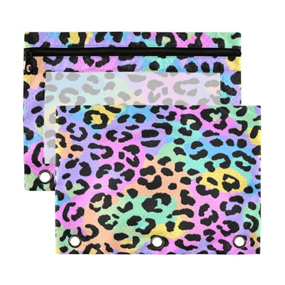 Kcldeci Pencil Pouch for 3 Ring Binder, Leopard Print Cute Cheetah Spots 2 Pack Binder Pencil Pouch with Clear Window Pencil Bags with Zipper Pencil Case for Binder - color: C05