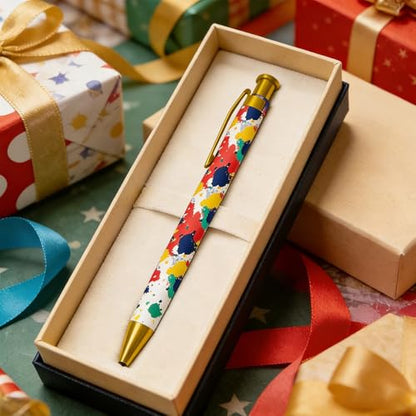 Ballpoint Pen 4Pcs Click Black Ink Metal Retractable 1.0 mm Medium Ballpoint Pens Quick Dry for Office School (Colorful Pattern) - color: Colorful Pattern