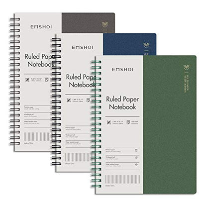 EMSHOI Lined Spiral Journal Notebook, 3 Pack, 480 Pages, B5 (7.4" x 10") | College Ruled, 100 GSM Thick Paper, Flexible Plastic Cover, for School, Student, Writing, Journaling, Work, Women & Men - color: Brown Blue Green, style: B5-Ruled