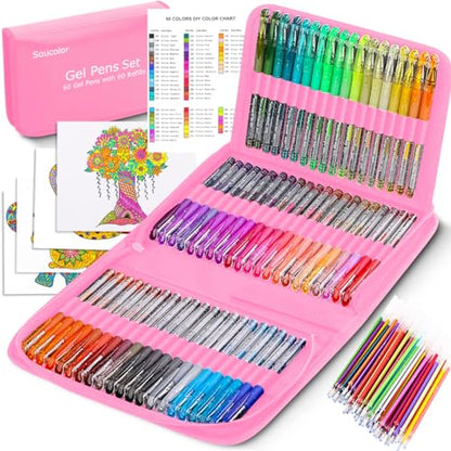 120 Pack Glitter Gel Pens Cute Office School Supplies Gifts for Teen Girl | 120 Glitter Gel Pens:60 Pens,60 Refills,Neon Glitter Pastel Metallic,Travel Case,Coloring Book Smooth Ink,Women Girls Gift. - color: Pink
