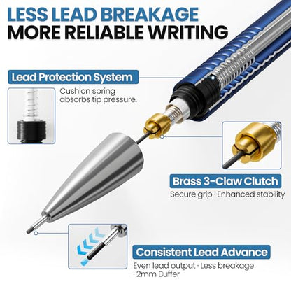 WUO 0.5mm Mechanical Pencil Set with Case, 4PCS Metal Mechanical Pencils with Eraser Pen, 480 HB Lead Refills, 3 Erasers, 11 Eraser Refills, Artist Drafting Pencils for Writing, Drawing, Sketching
