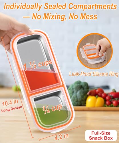 KTKUDY 5 Pack Stainless Steel Snack Containers for Kids & Adults - Large - Leek Proof Metal Bento Lunch Box with 2 Compartment for Daycare, School, Work, Travel - Stackable Snack Bento Box - size: 5 Pack-2 Sections
