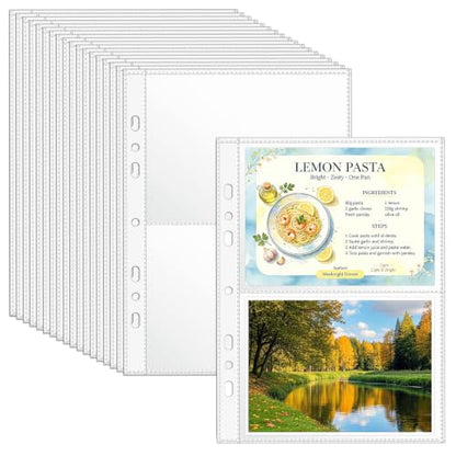 VOKOY 50 Pack Mini Sheet Protectors fit 4"x6"' Cards for 3 or 6 Ring Binder, 7 Holes 2 Pocket Heavy-Duty Recipe Card Sleeves Refill Pages Crystal Clear Index Card Protectors for 8.5x9.5 Inch Binder - size: 6.9x8.5 Inch-2 Pocket, style: 50 Pack
