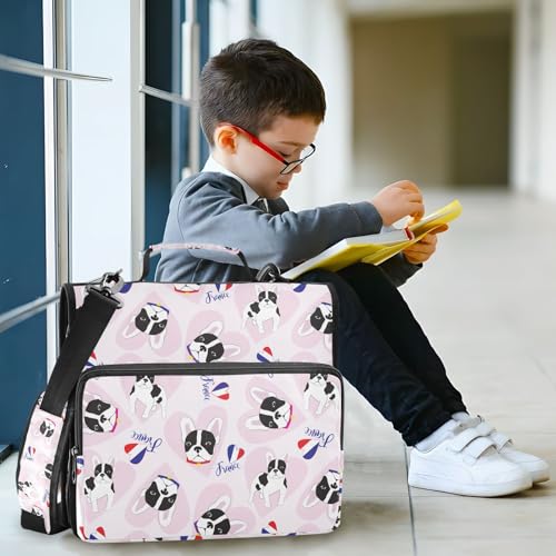 Personalized Cute French Bulldogs 3 D-Ring Binder Bag Multi-Pocket Zipper Organizer with Handle and Detachable Shoulder Strap Holds 500 Sheets for School Office Supplies - color: Dhb-006