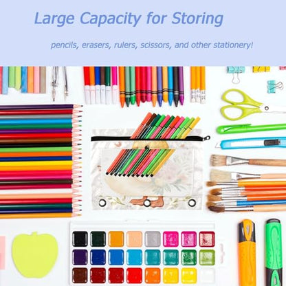 Studying 2 Pack Cute Duck with Flowers 3 Ring Binder Pencil Pouch Bags,Clear Window Zipper Storage Case for Boys Girls School Office Supplies Cosmetics Organizers - color: Multi-duck
