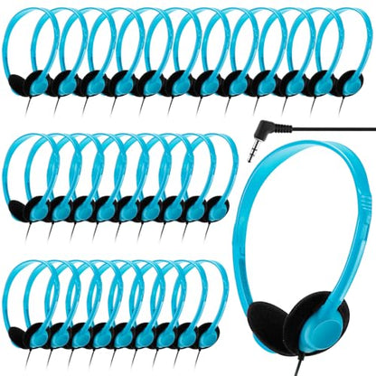 Yunsailing 30 Pack Bulk Headphones Set Over Ear Headphones with Adjustable Headband 3.5mm Plug Headsets Earphones for Learning Program, Computer Lab, Library, Testing & Multimedia Use (Lake Blue) - color: Lake Blue