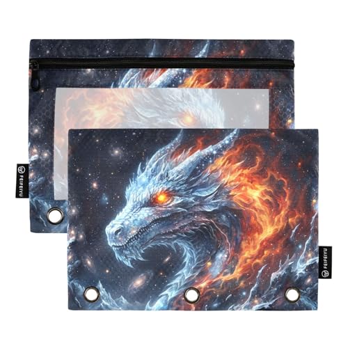 Dragon Galaxy Pencil Pouch for 3 Ring Binder, Binder Pencil Pouches with Clear Window Zipper Pencil Case for Office College Supplies, 2PCS (B0501) - color: B0501