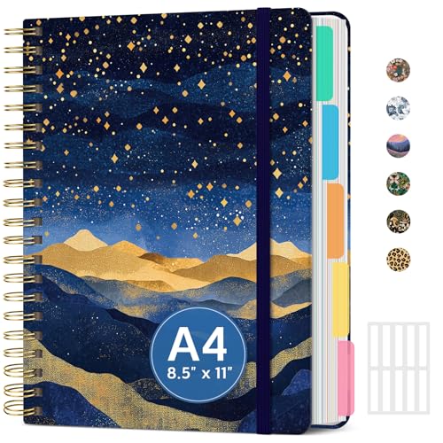 Large Spiral Notebook with Dividers & Tabs, 8.5" x 11" Hardcover 5 Subject Notebook for Work, 280 Pages, College Ruled, Cute Journal for Women, Perfect for Study & Office Note Taking, Golden Night - color: T-Golden Night