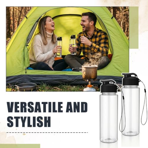 Mifoci 40 Pieces Plastic Water Bottle Bulk for Kids Adults 17 oz Reusable Large Water Bottle Bulk with Handle Strap Lightweight Leakproof Flip Top for Party Outdoor School(Clear,Black) - color: Clear,Black
