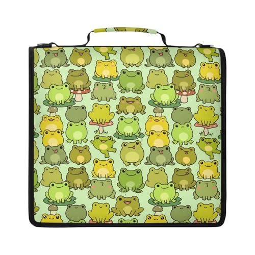 Chibi Frogs 2inch 3 Ring Zipper Binder Multi-Pocket Storage Holds 14 Inch Laptop for Students and Office Use - color: Chibi Frogs