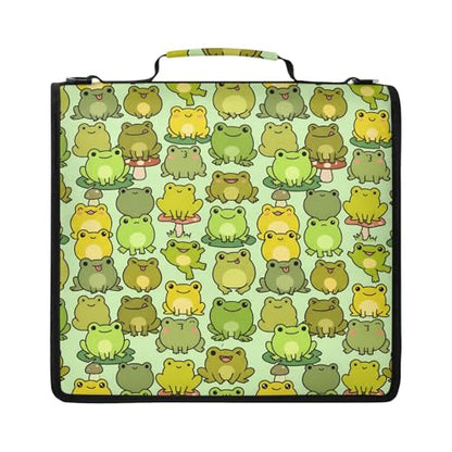 Chibi Frogs 2inch 3 Ring Zipper Binder Multi-Pocket Storage Holds 14 Inch Laptop for Students and Office Use - color: Chibi Frogs
