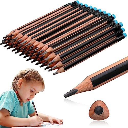 Seajan 48 Pcs 2b Jumbo Pencils, Big, Fat, Thick, Triangular Grip 7 Inch Large Pencils Refill with Eraser for Beginners Office Christmas Gifts(Black) - color: Black, style: 2B