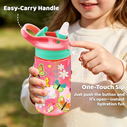 Butterfly Gifts 14oz Water Bottle with Straw - Leakproof BPA-Free Plastic Pop-Up Spout, Reusable Leak Proof Travel Bottle for Outdoor Sports - color: Butterfly2