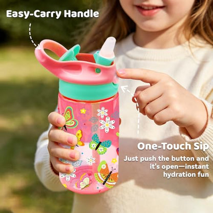 Butterfly Gifts 14oz Water Bottle with Straw - Leakproof BPA-Free Plastic Pop-Up Spout, Reusable Leak Proof Travel Bottle for Outdoor Sports - color: Butterfly2