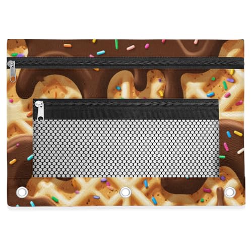 Chocolate Ice Cream Pencil Pouch for 3 Ring Binder Waffle Cookies Pencil Case Bag with Clear Window Zipper Pockets for Kids Girls Boys Students School College Supplies 2 Pack - color: Black