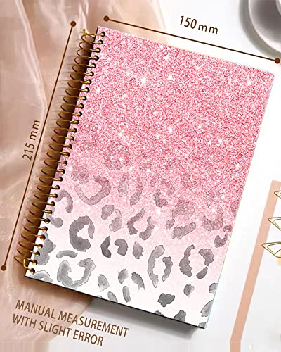 iampanda Spiral Journal Notebook,Strong Twin-Wire Binding with Premium Paper for Girl Women,Modern Girly Design 60 Sheets A5 College Ruled Notebook/Journal,Perfect for School Office Home Gifts,Pink - color: Pink Glitter Leopard