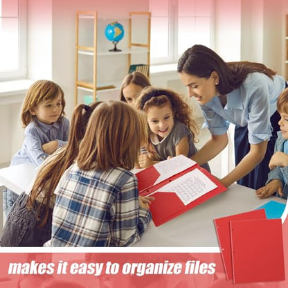 Yeaqee 50 Pcs Plastic Folders with Pockets Bulk 3 Hole Punched 2 Pocket File Folders for 3 Ring Binder Divider Folder for Notebooks, Durable Poly for Office Home (Red) - color: Red
