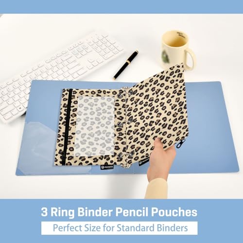 2 Pack 3 Ring Binder Pencil Pouch Leopard Print Pencil Case Pencil Bags with Zipper, Clear PVC Binder Pockets for Office Daily Supplies - color: Color 2