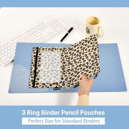 2 Pack 3 Ring Binder Pencil Pouch Leopard Print Pencil Case Pencil Bags with Zipper, Clear PVC Binder Pockets for Office Daily Supplies - color: Color 2