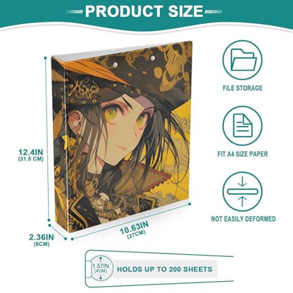 3 Ring Binders Anime Pirate Printed 1 Pack, Document Holders Paper Organizers 200 Sheets Office Supply