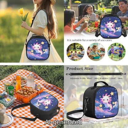 Galaxy Axolotl 5 Piece School Backpack Set for Girls and Boys with Lunch Bag Pencil Case and Water Bottle Carrier Large Capacity Bookbag - color: Galaxy Axolotl