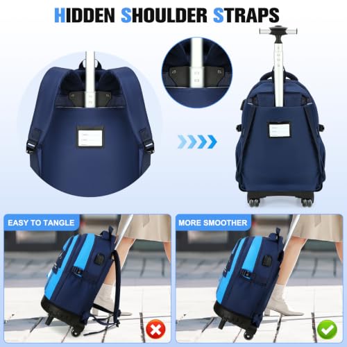 ACESAK Rolling Backpack for Boys, Kids Backpack with Wheels Portable with Insulated Lunch Box & Pencil Case, Multi-Pocket Roller Backpack for Preschool Kindergarten Kids Boys Travel(Dark Blue) - color: Dark Blue